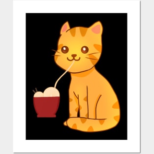 Kawaii Ginger Cat Eating Ramen, Cat Lover Posters and Art